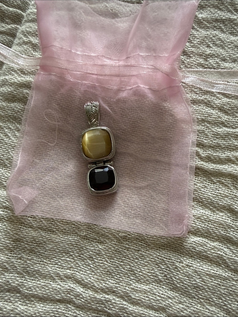 Sterling Silver Double Gemstone Pendant - Yellow and Brown